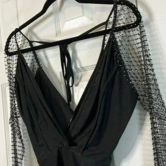 Envme Luna Black Bodysuit With Rhinestone Sleeves Size S - Picture 8 of 16